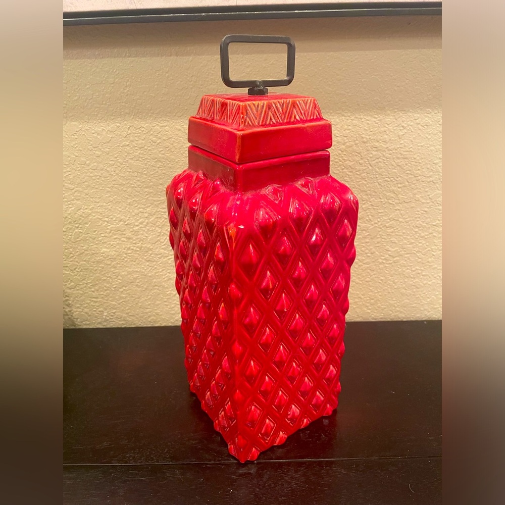 Red Geometric Ceramic Jar